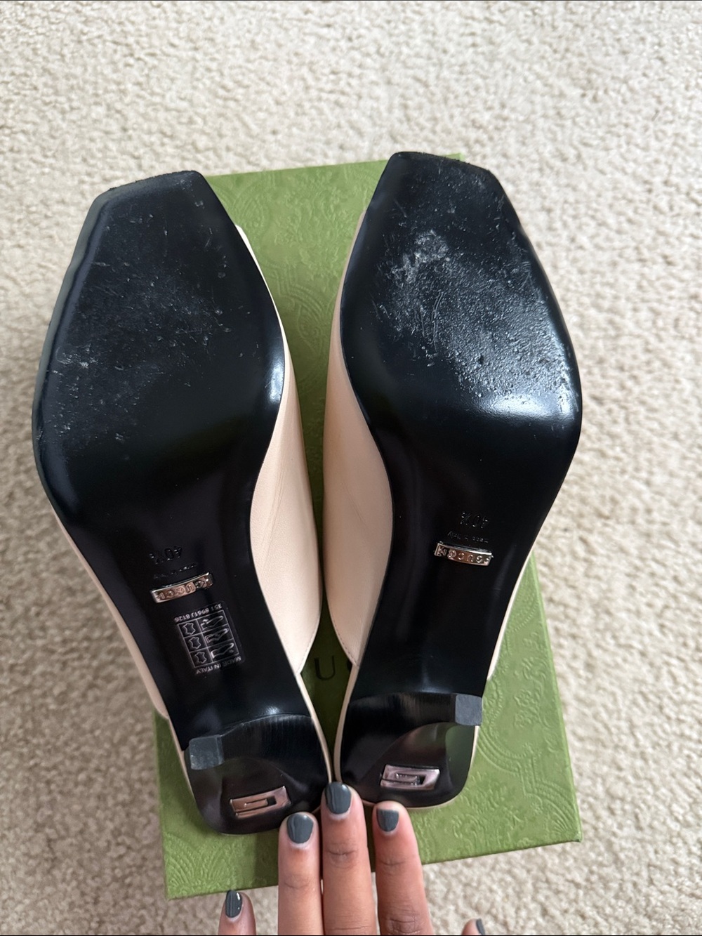 Gucci Leather Slides with heeled peeptoe - Picture 5 of 6